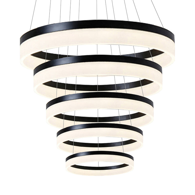 Round Chandelier Pendant Modern Acrylic LED 1/2/3-Light Black/White/Gold Ceiling Light Fixture in Warm/White Light
