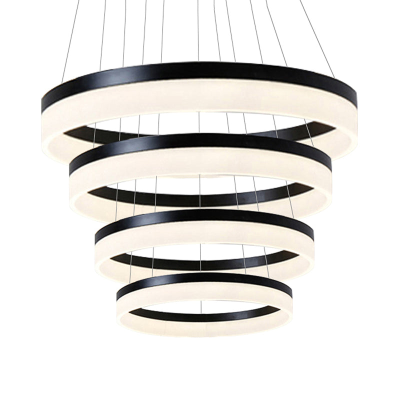 Round Chandelier Pendant Modern Acrylic LED 1/2/3-Light Black/White/Gold Ceiling Light Fixture in Warm/White Light