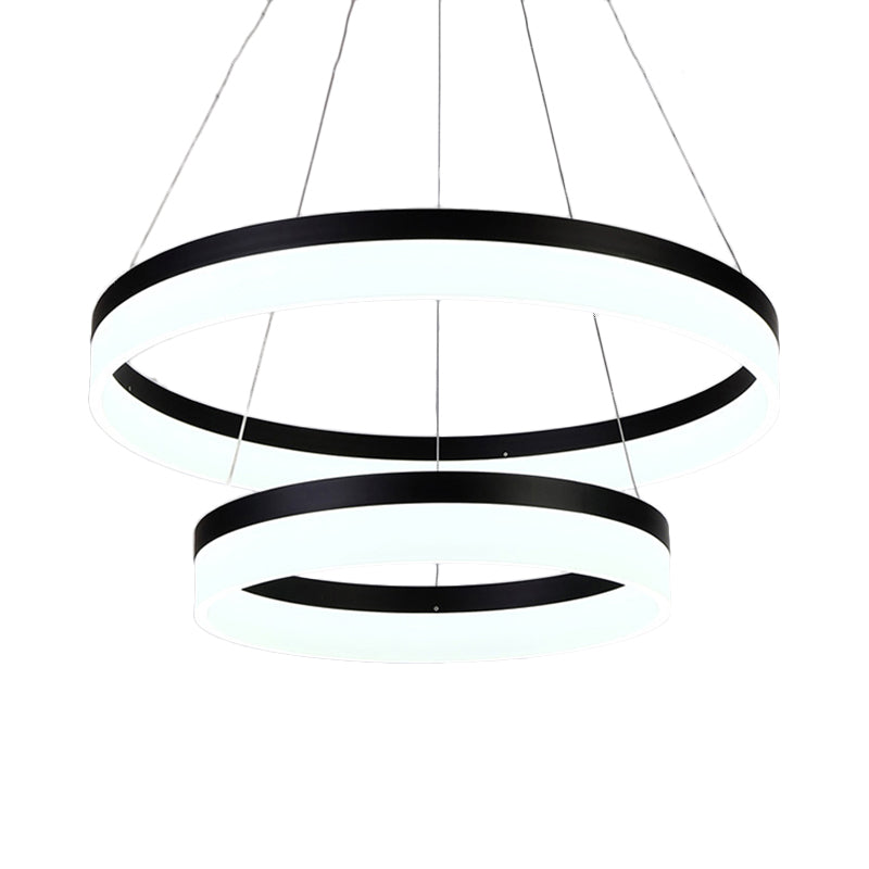 Round Chandelier Pendant Modern Acrylic LED 1/2/3-Light Black/White/Gold Ceiling Light Fixture in Warm/White Light