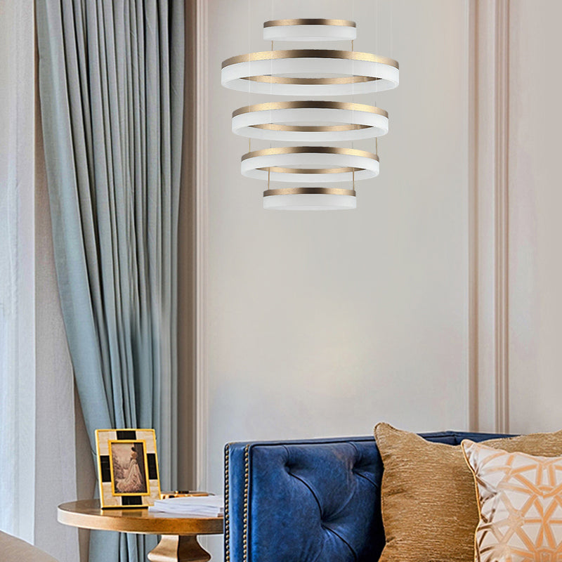 Round Chandelier Pendant Modern Acrylic LED 1/2/3-Light Black/White/Gold Ceiling Light Fixture in Warm/White Light