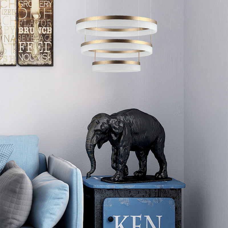 Round Chandelier Pendant Modern Acrylic LED 1/2/3-Light Black/White/Gold Ceiling Light Fixture in Warm/White Light