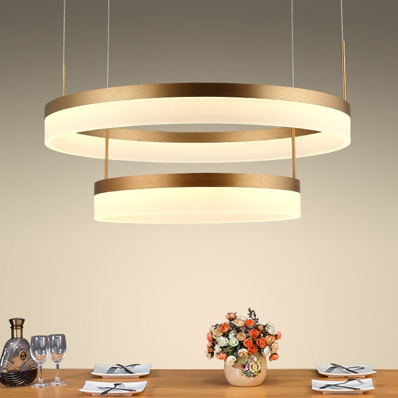 Round Chandelier Pendant Modern Acrylic LED 1/2/3-Light Black/White/Gold Ceiling Light Fixture in Warm/White Light