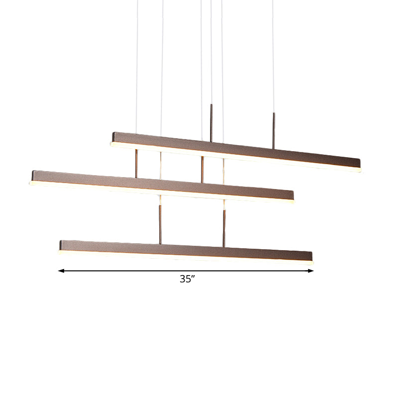 Brown Linear Island Chandelier Modern LED 3/5 Lights Acrylic Hanging Ceiling Lamp in Warm/White Light