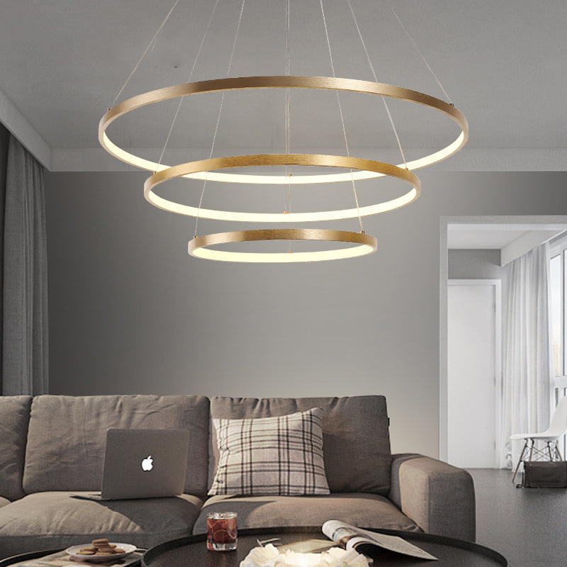 23.5 "/31.5" Dia Gold Loop kroonluchter hanger Moderne LED Acryl plafondlamp in warm/wit licht