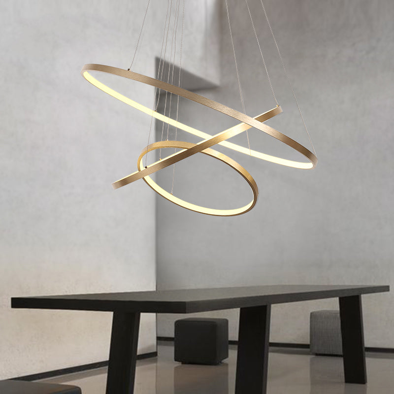 23.5 "/31.5" Dia Gold Loop kroonluchter hanger Moderne LED Acryl plafondlamp in warm/wit licht