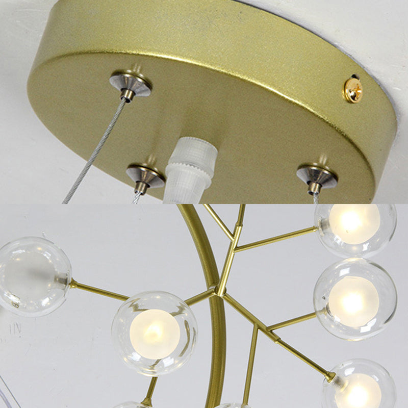 Goldener Ring Kronleuchter Beleuchtung moderner 32 "/35,5" W 27/36/45-Licht Metall Hanging Leuchte mit klarem Glasballschatten