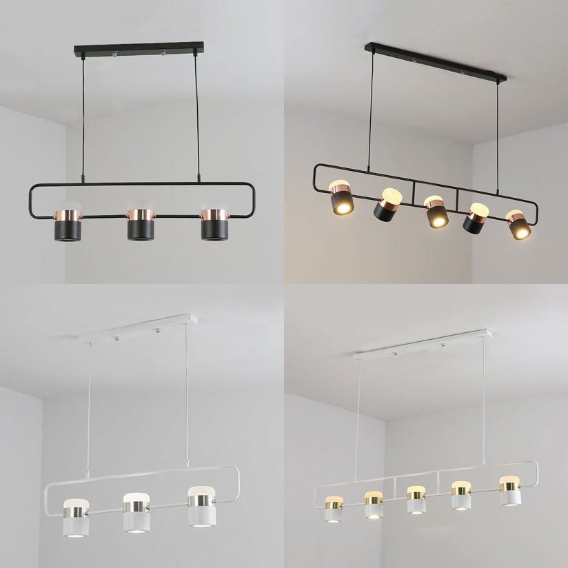 Black/White Linear Island Pendant Lighting with Cylinder Shade Modern 3/5 Lights Metal Hanging Light in Warm/White Light