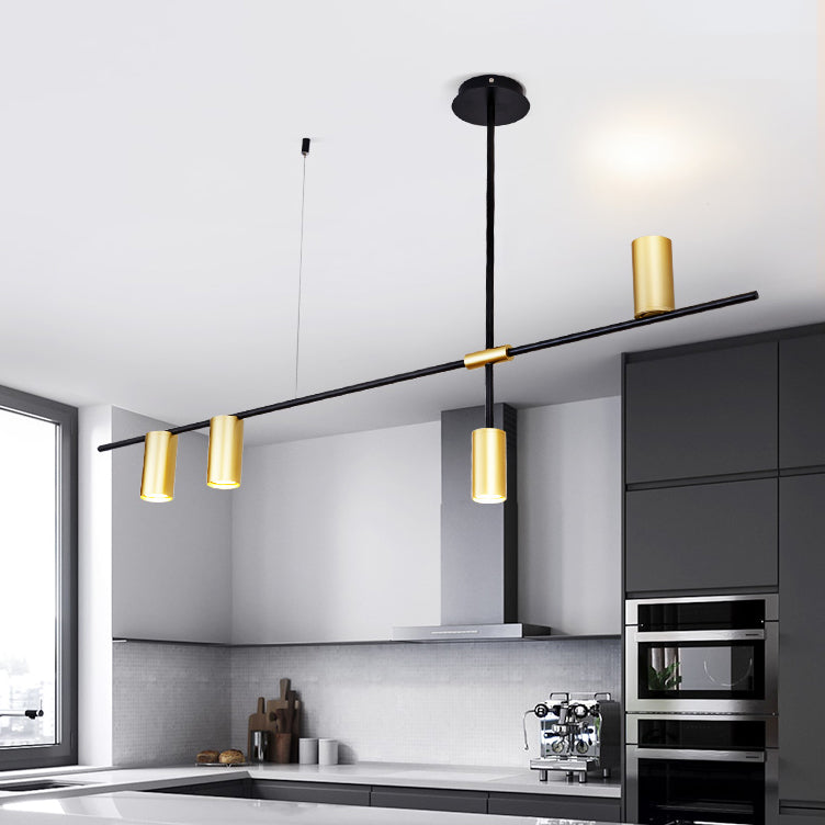 Asymmetrical Cylinder Chandelier Lighting Fixture Modern Metal 3/4/9 Heads Gold Ceiling Lamp for Dining Room in Warm/White