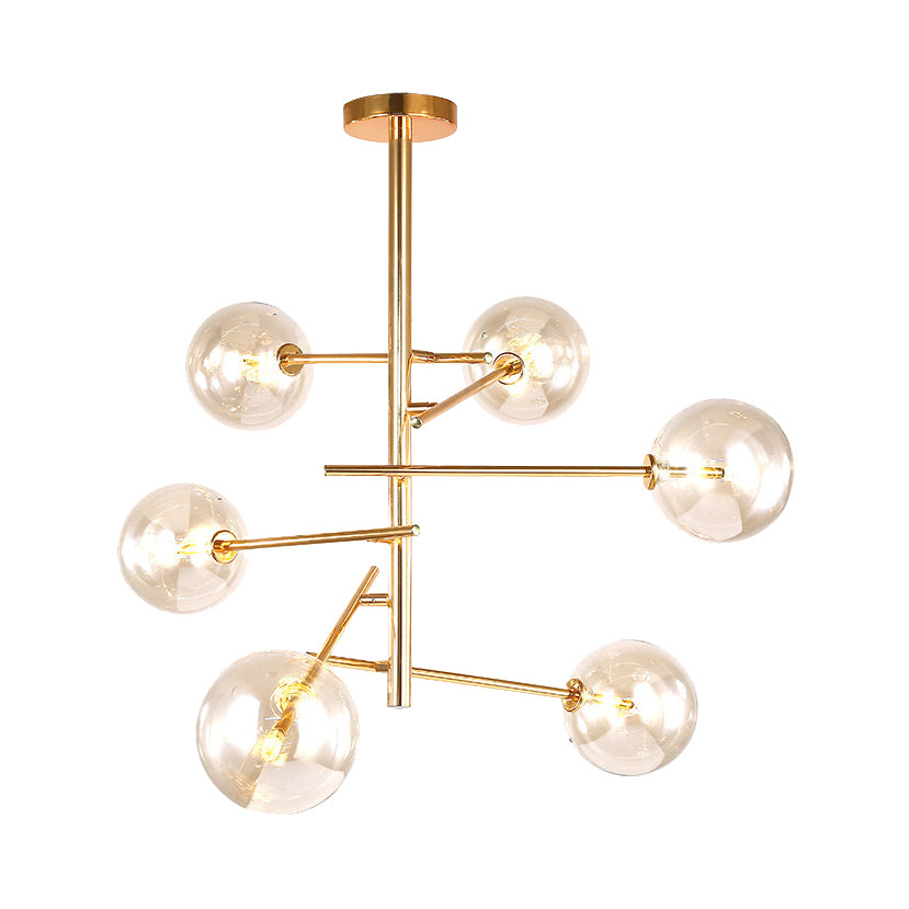 Clear Glass Global Chandelier with Starburst Design Post-Modernist 6/8 Lights Led Hanging Pendant Light in Gold