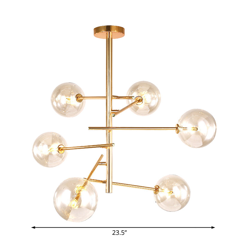 Clear Glass Global Chandelier with Starburst Design Post-Modernist 6/8 Lights Led Hanging Pendant Light in Gold