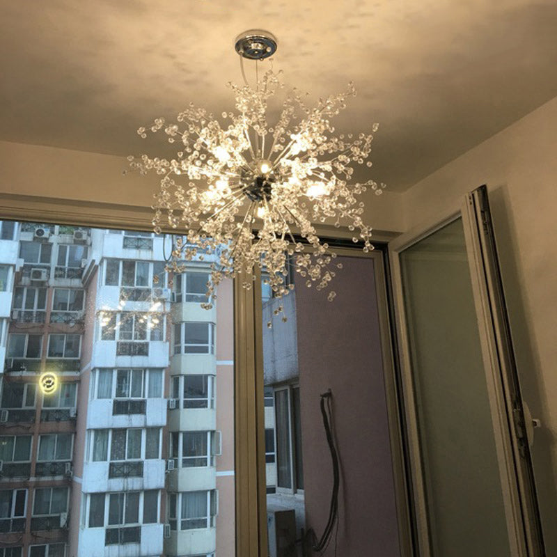 8/12 Lights Indoor Ceiling Fixture with Firework Crystal Shade Contemporary Clear Chandelier Lighting
