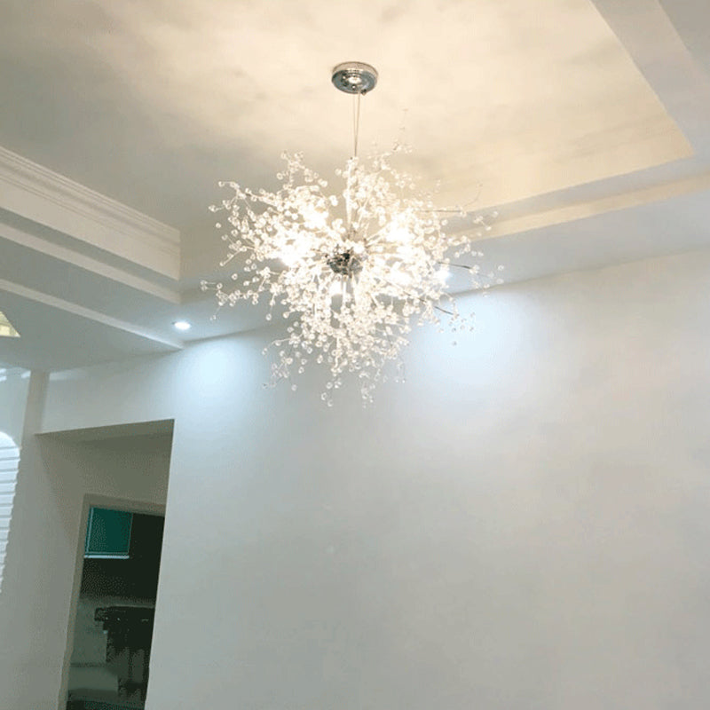 8/12 Lights Indoor Ceiling Fixture with Firework Crystal Shade Contemporary Clear Chandelier Lighting