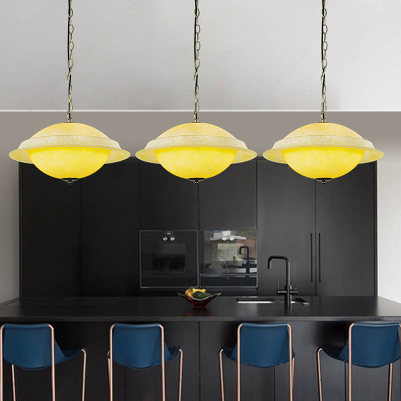 Modern UFO Shaped Hanging Lamp Yellow Glass Single-Bulb Dining Room Ceiling Pendant