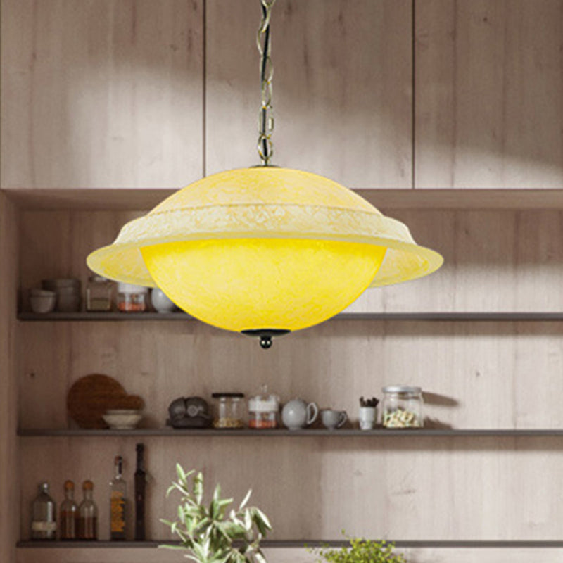 Modern UFO Shaped Hanging Lamp Yellow Glass Single-Bulb Dining Room Ceiling Pendant