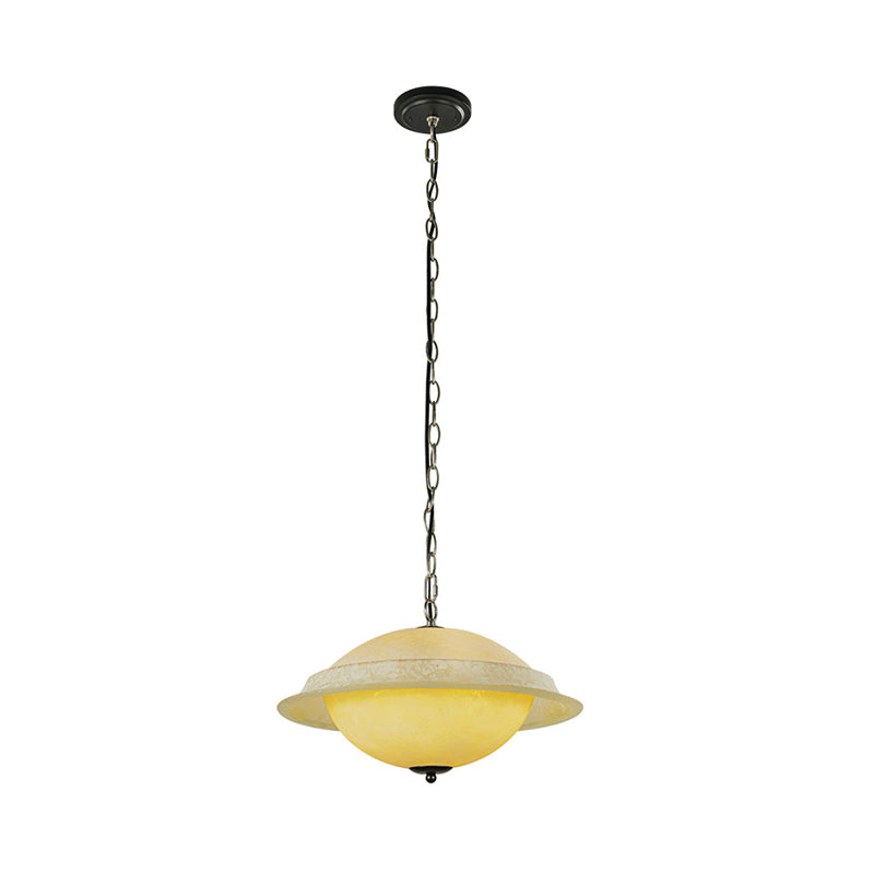 Modern UFO Shaped Hanging Lamp Yellow Glass Single-Bulb Dining Room Ceiling Pendant