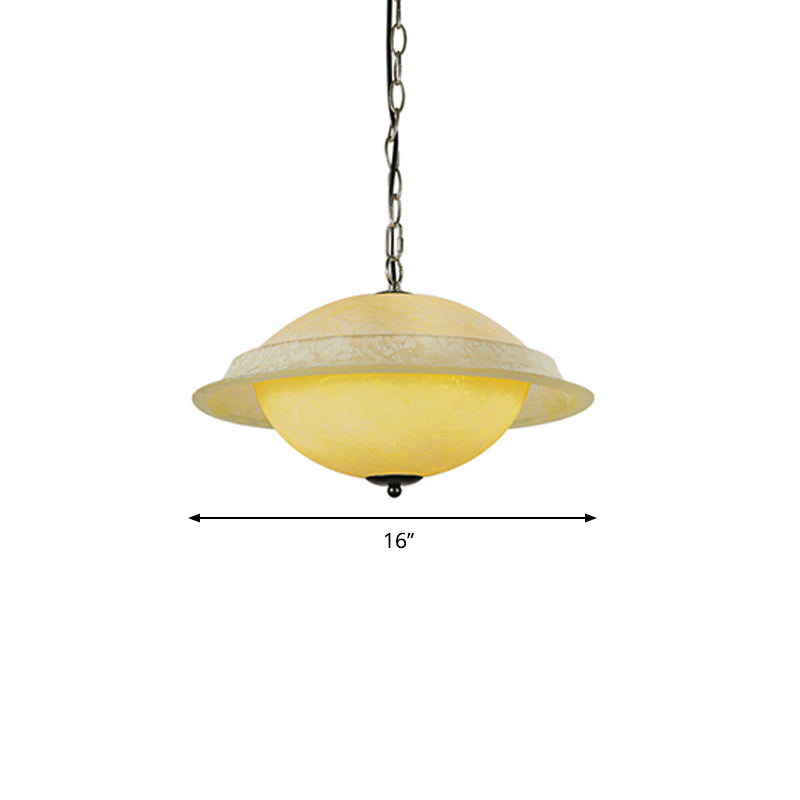 Modern UFO Shaped Hanging Lamp Yellow Glass Single-Bulb Dining Room Ceiling Pendant