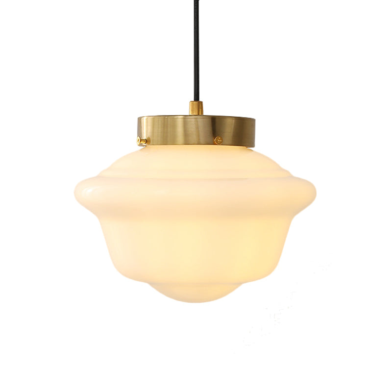 Gyro Shaped White Glass Pendant Minimalist Single Brass Hanging Ceiling Light for Restaurant