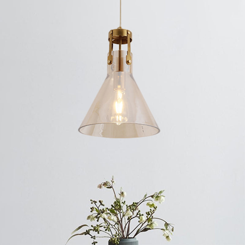 Horn Kitchen Table Hanging Pendant Cognac Glass 1 Bulb Simple Style Suspension Lighting