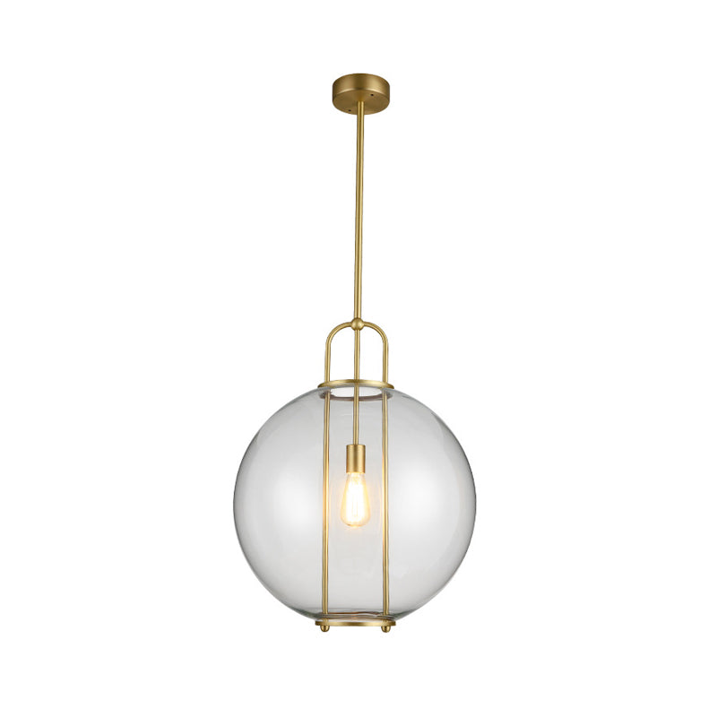 Postmodern Globe Clear Glass Hanging Lamp 1-Light Ceiling Pendant in Brass for Bedside
