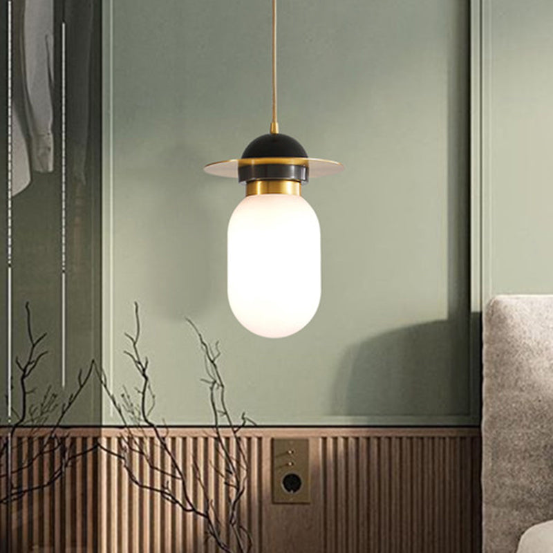 Pilule Capsule Pendant Light Aymat Post-modern White White Verre Single Single Suspension Lampe en laiton