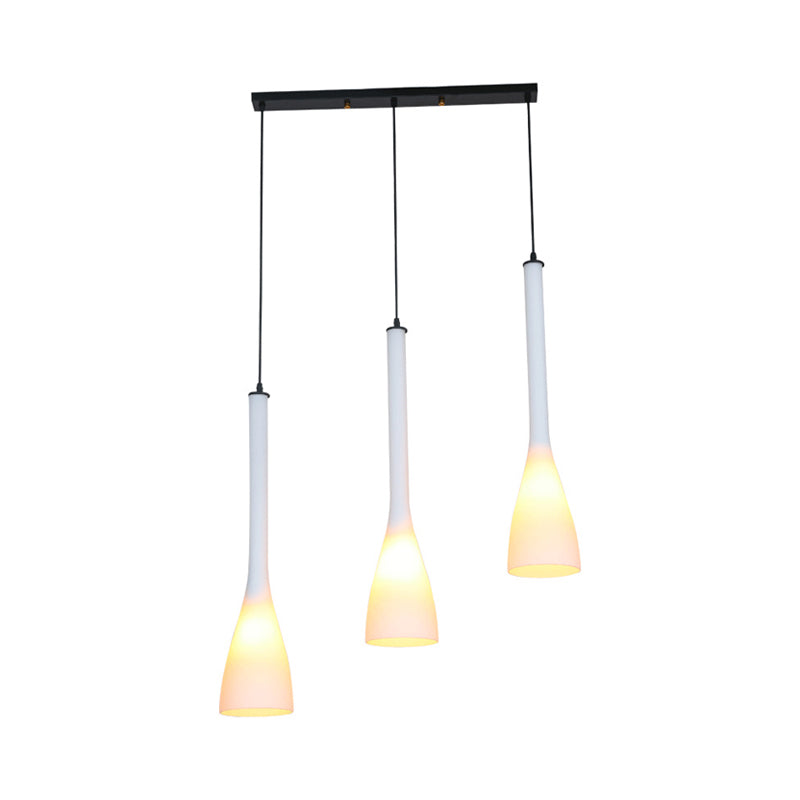 Frosted White Glass -trechter hangende lamp eigentijds 3 bollen multi -light hanger over eettafel