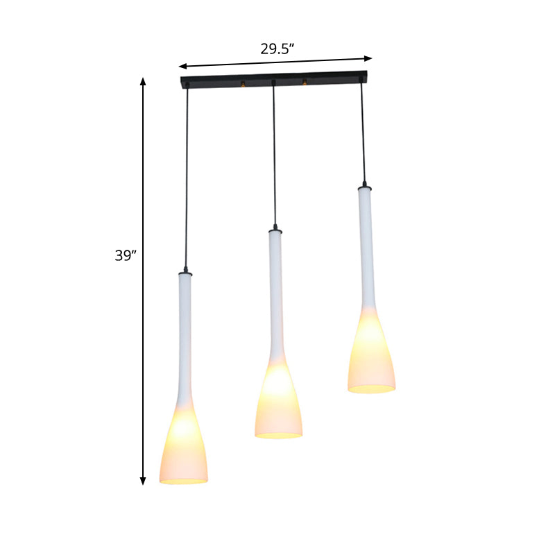 Frosted White Glass -trechter hangende lamp eigentijds 3 bollen multi -light hanger over eettafel