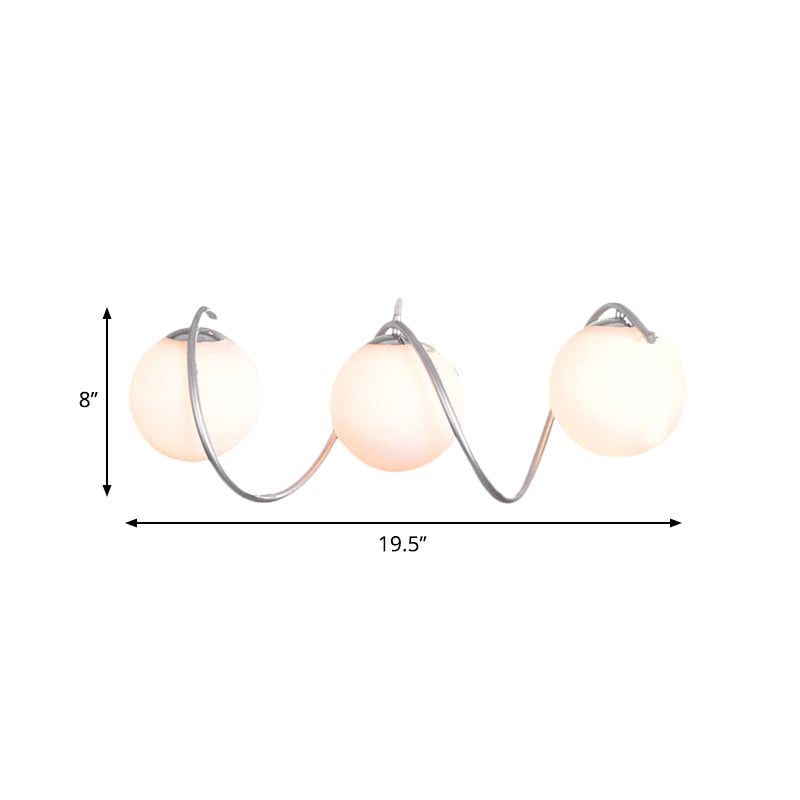 Modern Style Spiral Iron Cluster Pendant 3-Head Suspended Lighting Fixture with Globe White Glass Shade