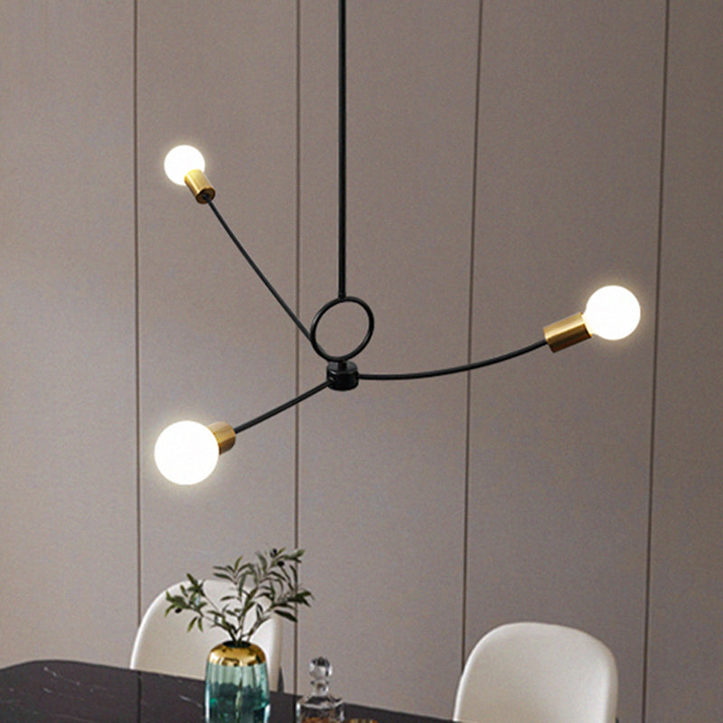 Minimalist Burst Ceiling Chandelier Metallic 3 Bulbs Dining Room Pendant Ceiling Light in Black/Gold
