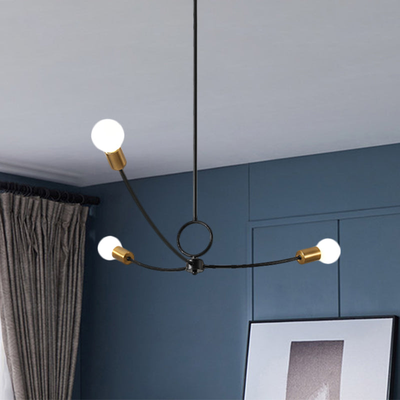 Minimalist Burst Ceiling Chandelier Metallic 3 Bulbs Dining Room Pendant Ceiling Light in Black/Gold