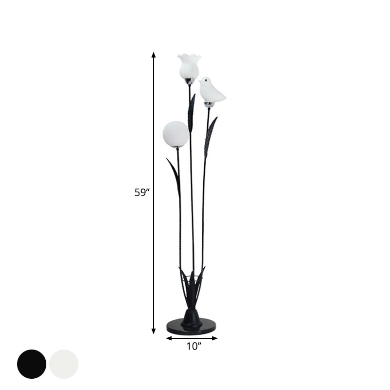 3-Bulb-Wohnzimmerbaumbodenlicht zeitgenössischer Schwarz/Weiß-Stand-up