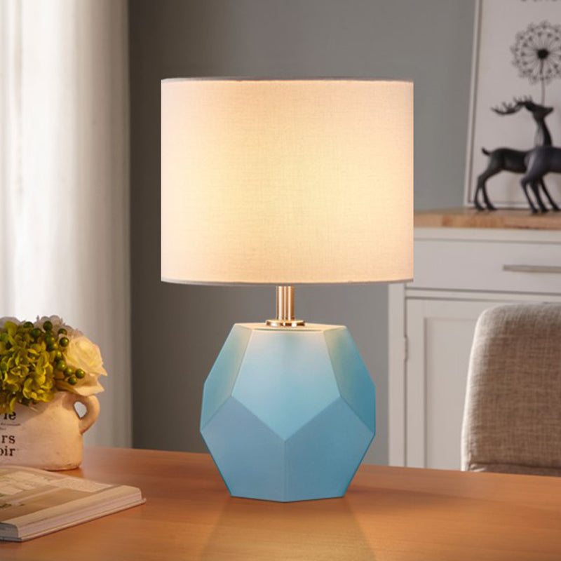 Single-Bulb 3D Hexagon Table Lamp Modern Grey/Pink/Yellow Glass Night Light with Drum Fabric Shade