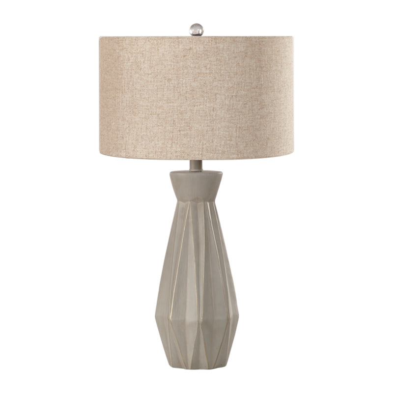 Beige/White 1 Head Night Table Lamp Rustic Fabric Drum Shade Nightstand Light for Bedside