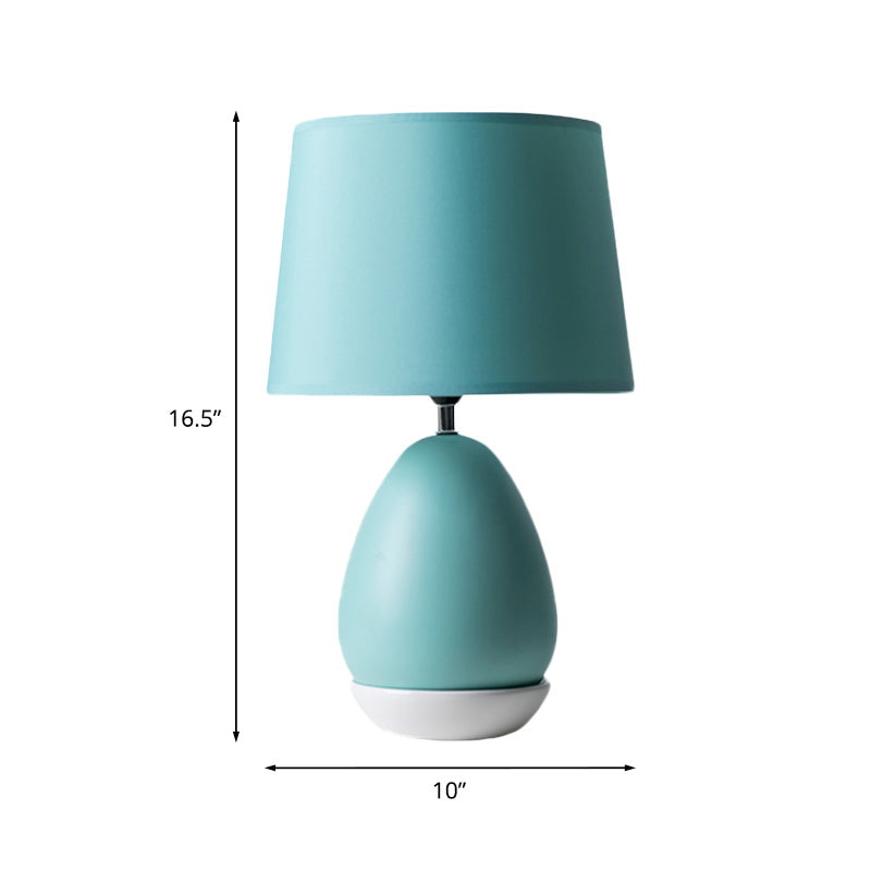 Lumière de nuit en forme d'oeuf Céramique moderne 1 tête Blue Table Stand Lampe avec ombre de tissu de tambour