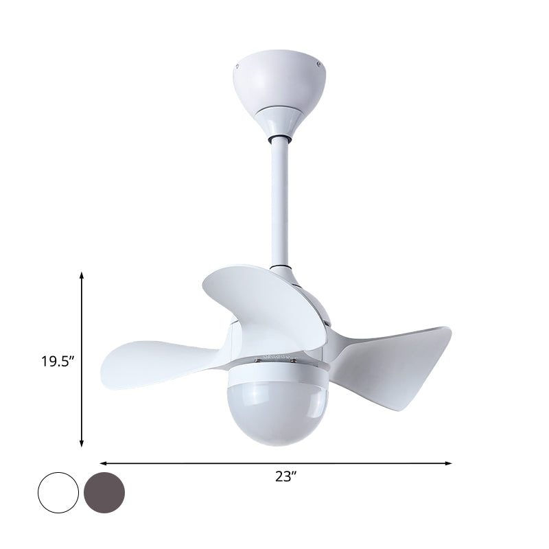 Moderne koepelschaduw ventilator verlichtingsarmatuur acryl slaapkamer led semi -spoelbevestiging met 3 korte messen in wit/koffie, 23 "w