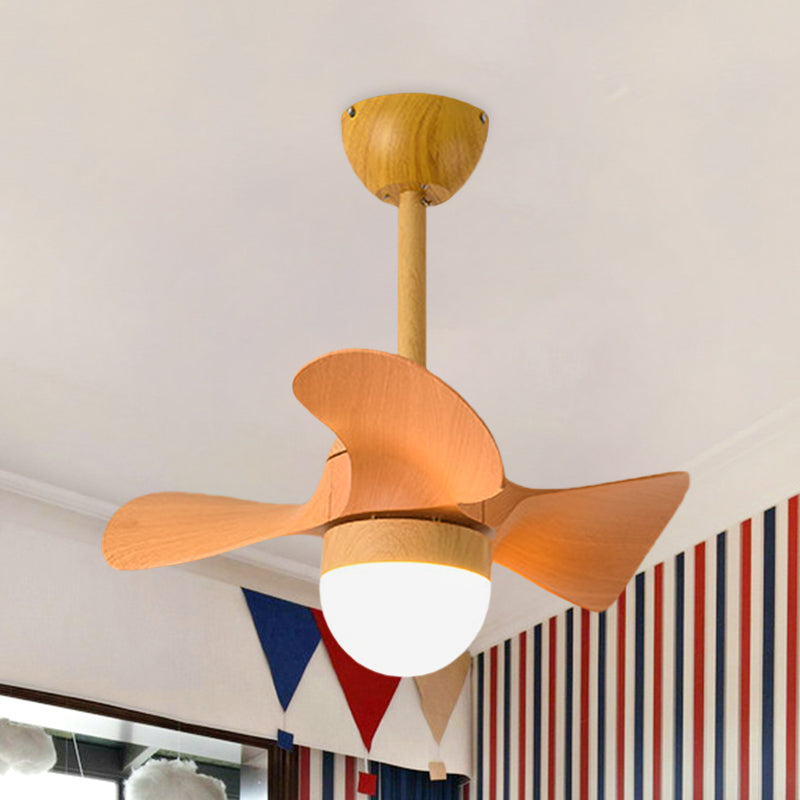 Orange kleiner Semi -Flush Deckenventilator Makkaronholz 23 "breite LED -Flush -Mount -Lampe, 3 Klingen