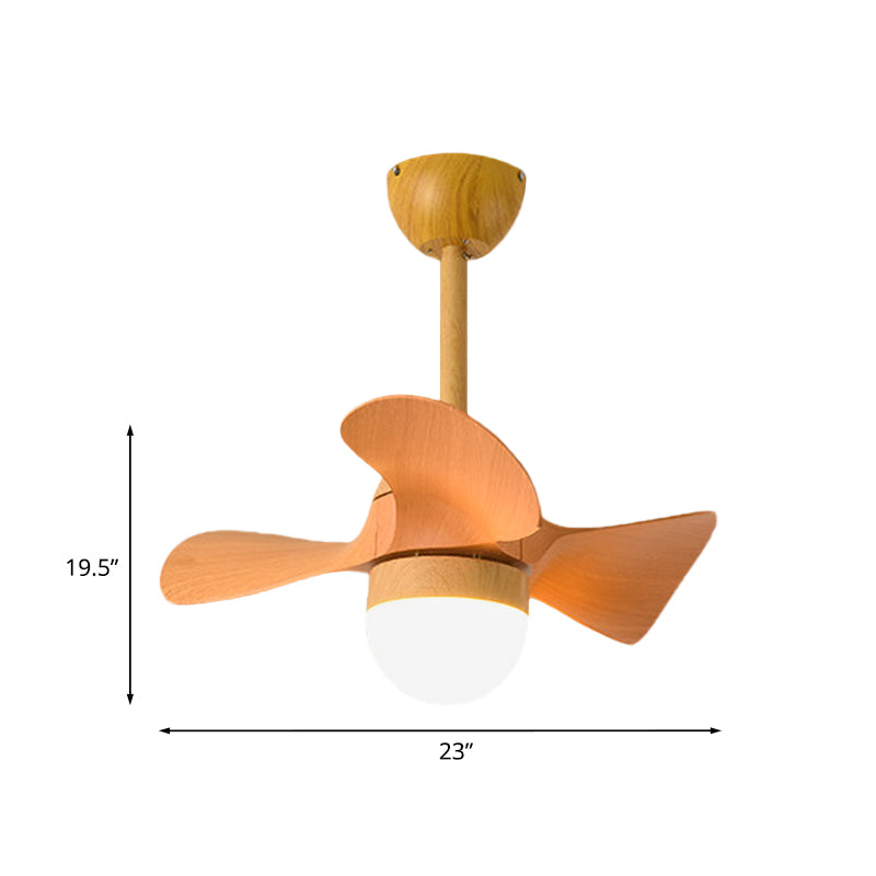 Orange Small Semi Flush Ceiling Fan Macaron Wood 23" Wide LED Flush Mount Lamp, 3 Blades
