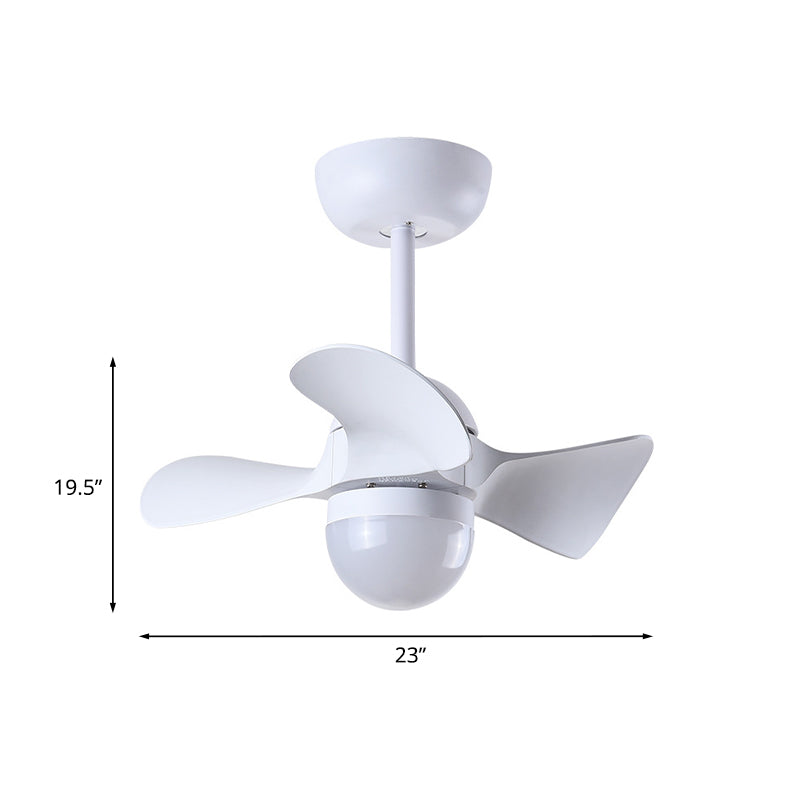 Kuppel Speisesaal LED Deckenventilator Acryl 3 Klingen Nordic Semi Mount Lighting in Weiß, 23 "Breite