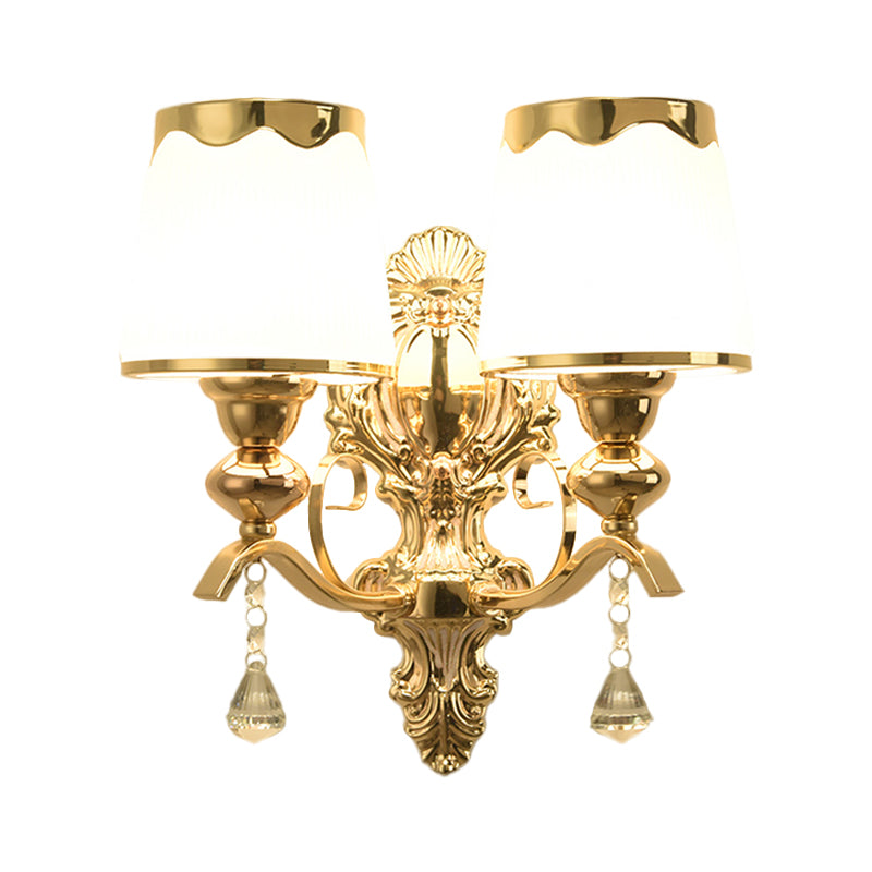 Lumière murale à 2 lumières avec une teinte de baril Opale Post lampe murale de chambre à coucher moderne en or