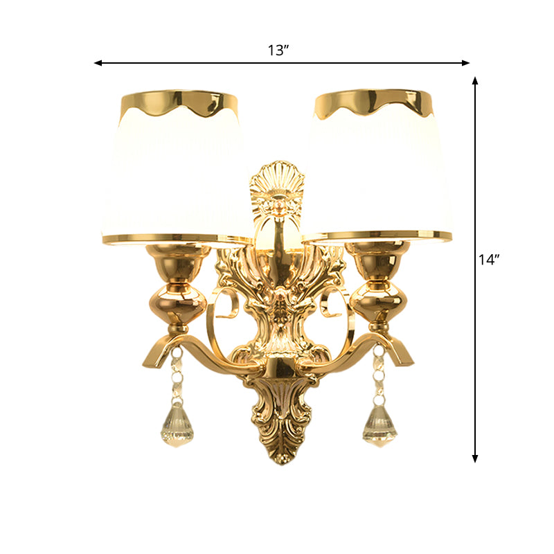 Lumière murale à 2 lumières avec une teinte de baril Opale Post lampe murale de chambre à coucher moderne en or