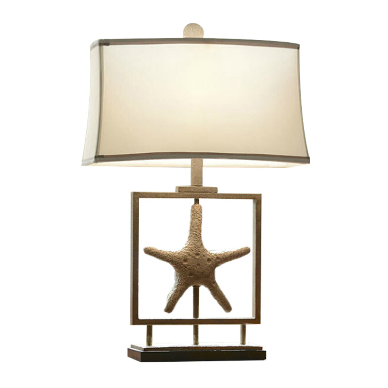 1 Bulb Table Stand Lamp Rustic Starfish Resin Night Light with Rectangle Fabric Shade in White