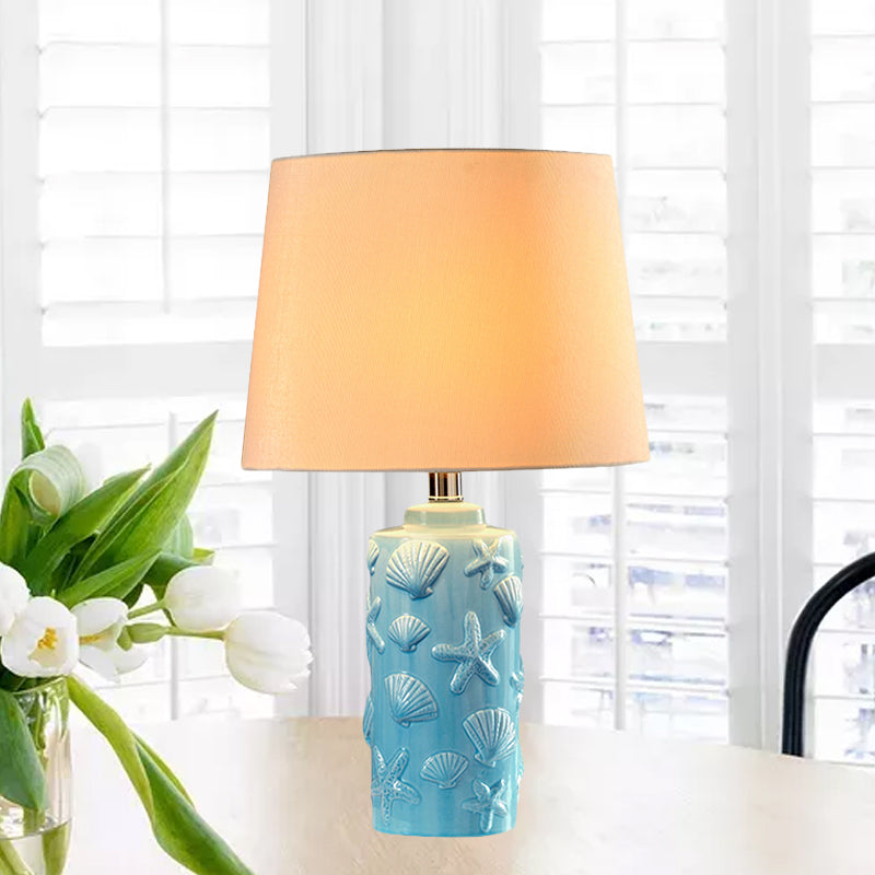 Bleu 1 tête de nuit lampe rurale tissu rural de table d'ombrage effilée stand léger avec coquille et étoiles de mer Détails