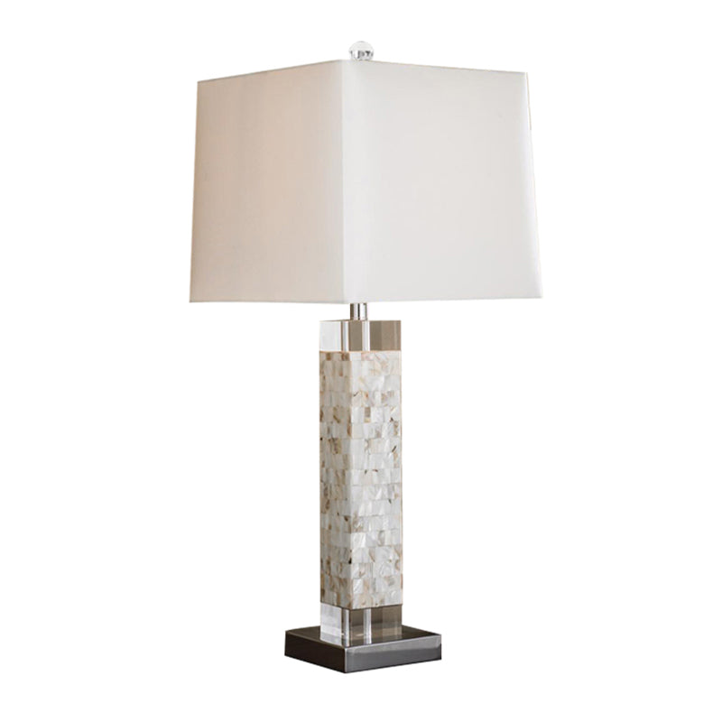 Illuminazione notturna quadrata minimalista da tavolo in tessuto singolo con base a conchiglia rettangolare in bianco