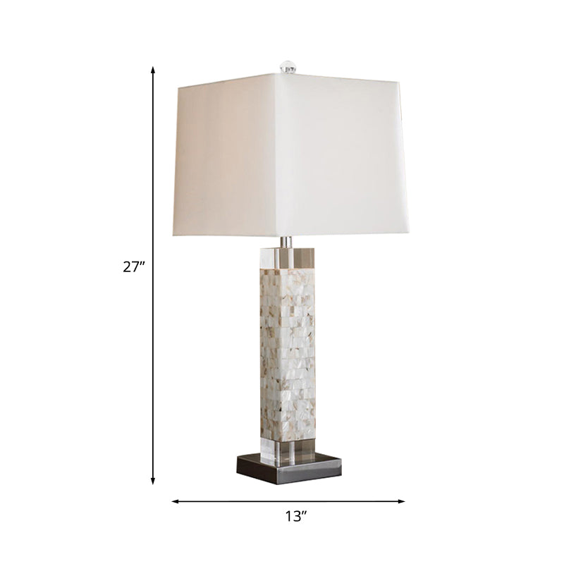 Illuminazione notturna quadrata minimalista da tavolo in tessuto singolo con base a conchiglia rettangolare in bianco