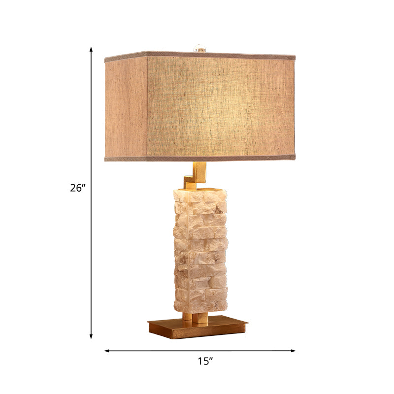 1 Head Stone Night Stand Light Traditional Flaxen Rectangular Dining Room Table Lamp with Fabric Shade