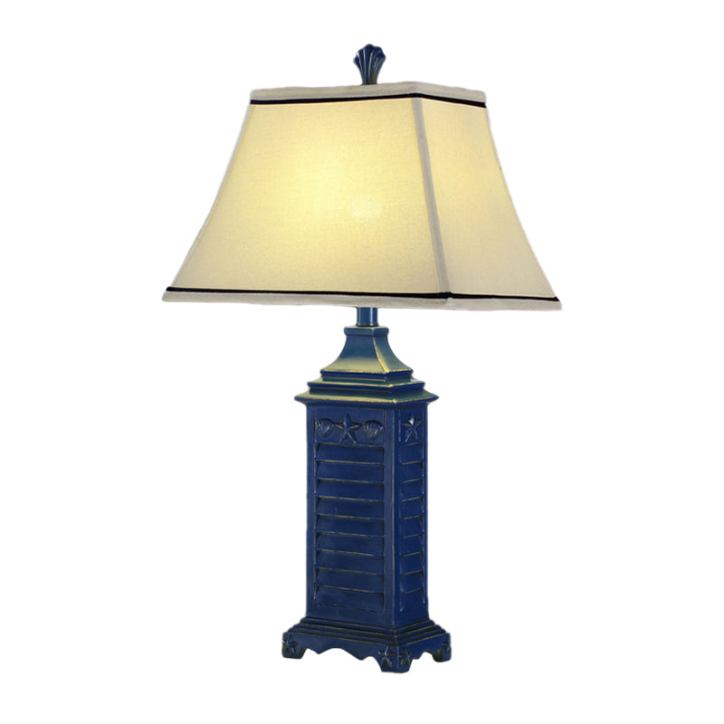 Pagode de nuit à 1 lumière lampe de nuit en tissu blanc rétro clair avec piédestal bleu foncé