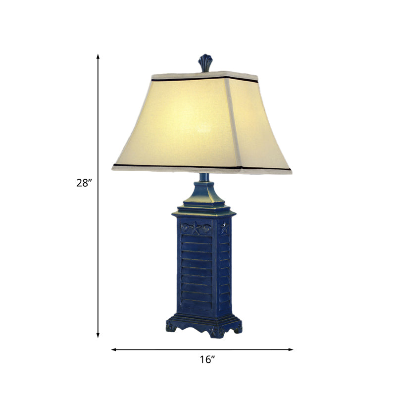 Pagode de nuit à 1 lumière lampe de nuit en tissu blanc rétro clair avec piédestal bleu foncé