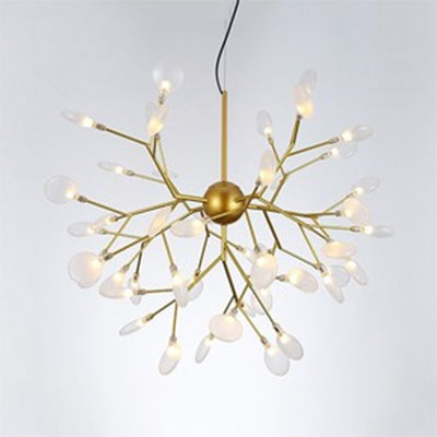 Branch Design Glass Hanging Lamp Modernist 27/36 Lights Black/Gold Chandelier Pendant Light with Leaf Shade