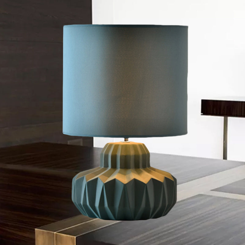 Cylinder Sitting Room Night Light Minimalist Fabric Single Blackish Green Table Lighting