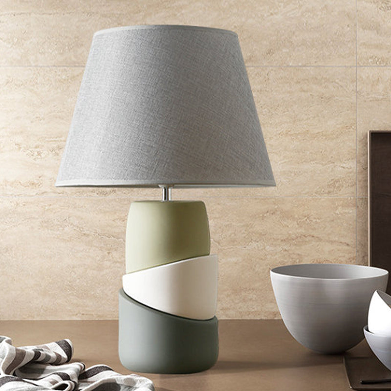 Grey 1 Head Night Stand Light Rural Ceramic Splicing Table Lighting with Conic Shade