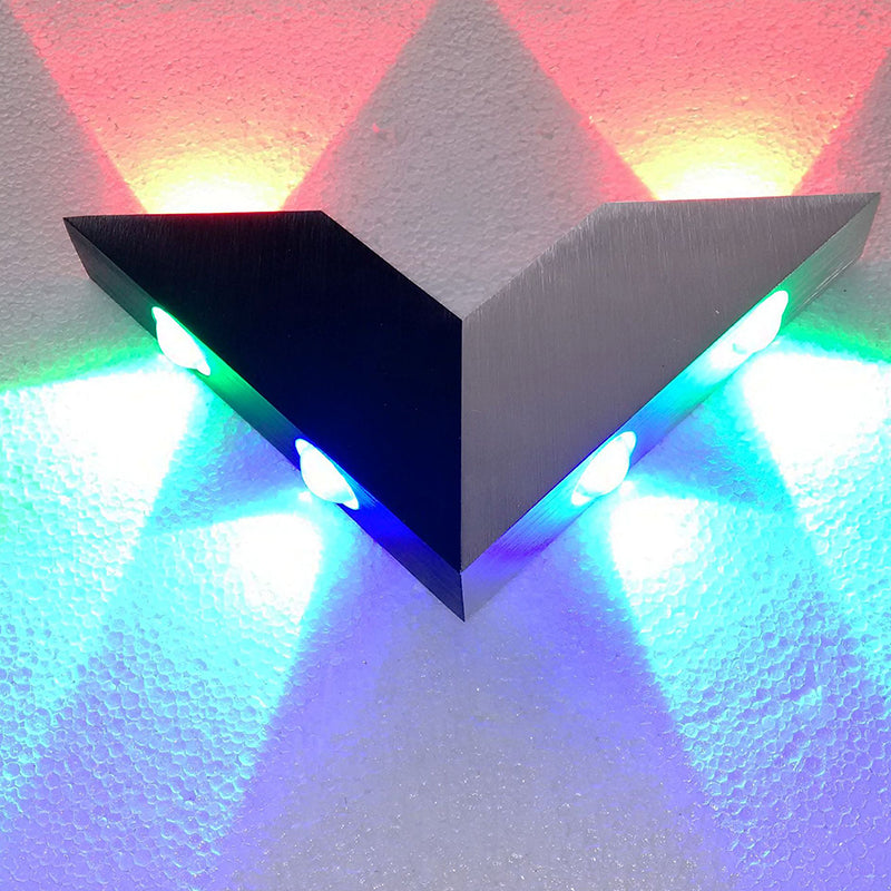 Minimalistic V-Neck Metal Sconce LED Wall Mounted Light in RGB Color Light, Black and Silver